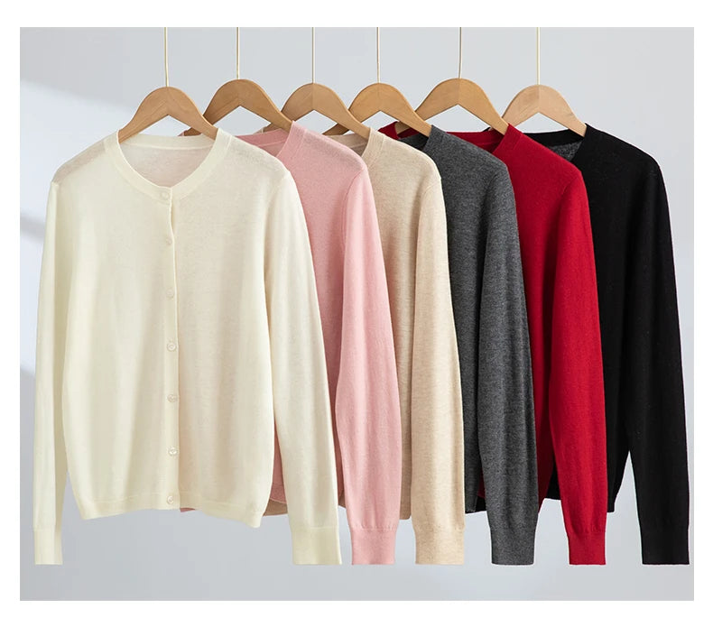 Loose-Fitting Crew Neck Single-Breasted Cardigan