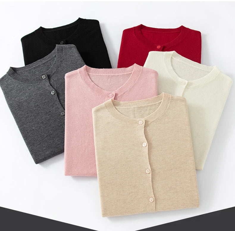 Loose-Fitting Crew Neck Single-Breasted Cardigan