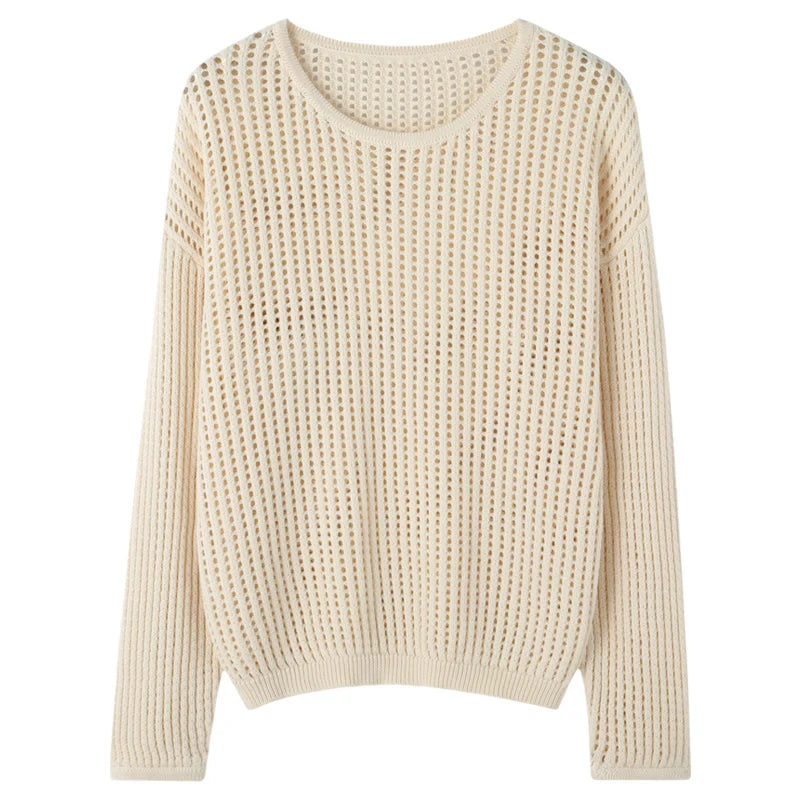 Pure Cotton Openwork Long-Sleeve T-Shirt